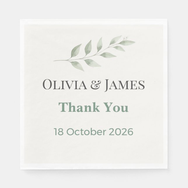 Elegant Greenery Wedding Napkins Pappersservett (Framsidan)