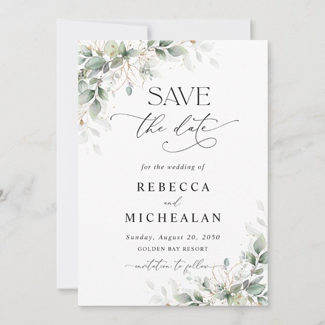 Elegant Greenery Wedding Save The Date Inbjudningar (Framsida)
