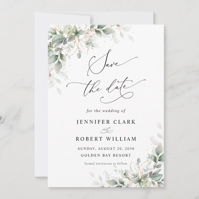 Elegant Greenery Wedding Save The Date Invitation Inbjudningar (Framsida)