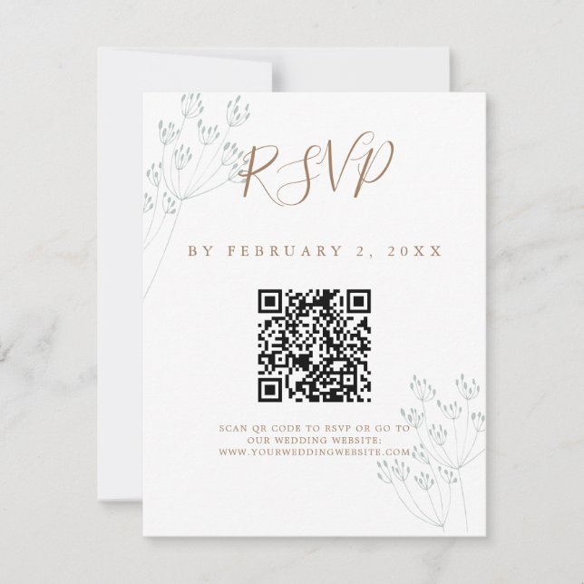 Elegant Greenery Wedding Scan Code RSVP OSA Kort (Framsida)