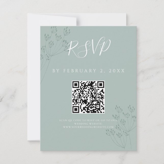 Elegant Greenery Wedding Scan Code RSVP OSA Kort (Framsida)