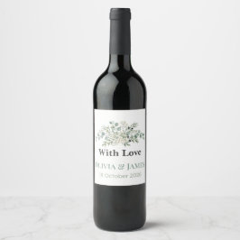 Elegant Greenery Wedding Wine Bottle Labels Vinflaska Etikett