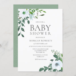 Elegant Greenery White Blommigt Baby Shower Inbjud Inbjudningar