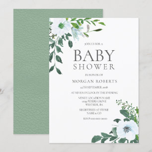 Elegant Greenery White Blommigt Baby Shower Inbjud Inbjudningar