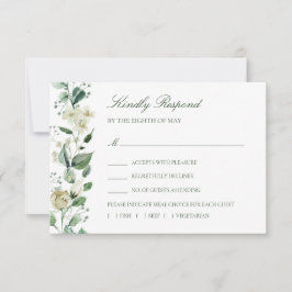 Elegant Greenery White Flowers Meal Choice Bröllop OSA Kort