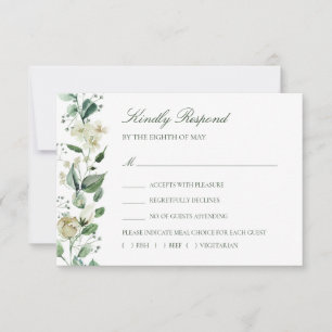 Elegant Greenery White Flowers Meal Choice Bröllop OSA Kort
