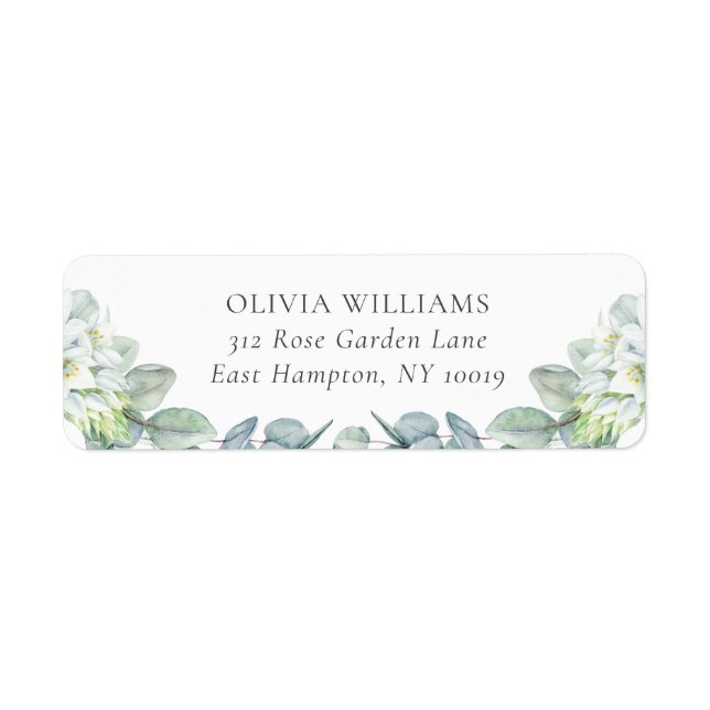 Elegant Greenery White Flowers Returadress Returadress Etikett (Framsidan)