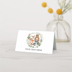 Elegant Greenery Woodland Baby djur Birthday Placeringskort