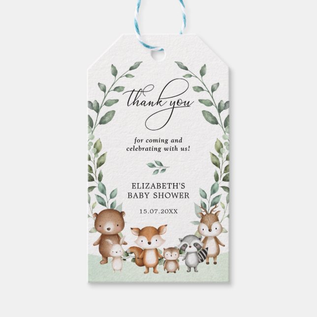 Elegant Greenery Woodland Forest Baby Shower Favor Presentetikett (Framsidan)