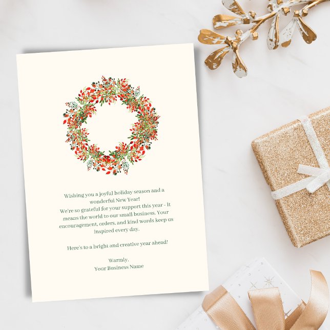 Elegant Greenery Wreath Christmas Business Julkort (Skapare uppladdad)