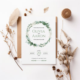 Elegant Greenery Wreath Wedding Invitation Inbjudningar