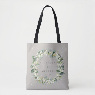 Elegant Greige Snowberry+Eucalyptus Winter Wedding Tygkasse
