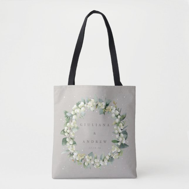 Elegant Greige Snowberry+Eucalyptus Winter Wedding Tygkasse (Framsida)