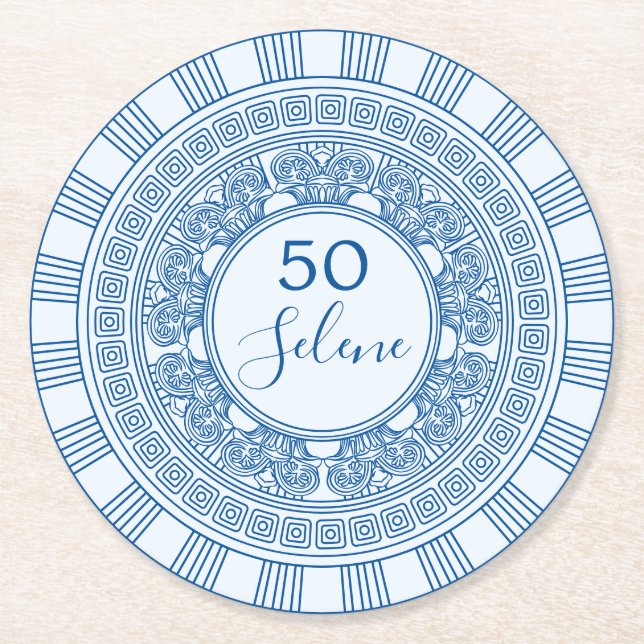Elegant grekisk eller romersk födelsedag med anpas underlägg papper rund (Framsidan)