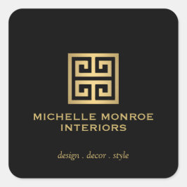 Elegant grekisk nyckel designer logotyp guld/svart fyrkantigt klistermärke