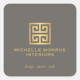 Elegant grekisk nyckel designer logotyp Guld/ Taup Fyrkantigt Klistermärke