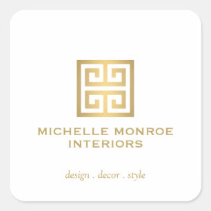 Elegant grekisk nyckel designer logotyp guld/vit fyrkantigt klistermärke