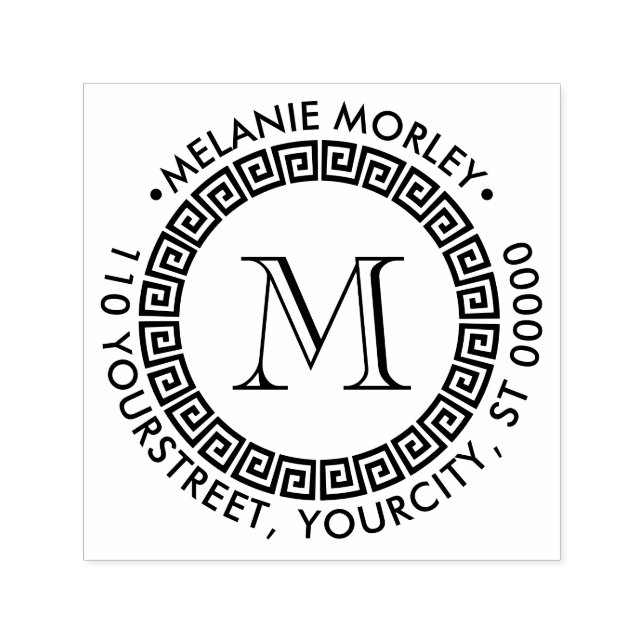 Elegant grekisk nyckel ram namn adress monogram självfärgande stämpel (Design)