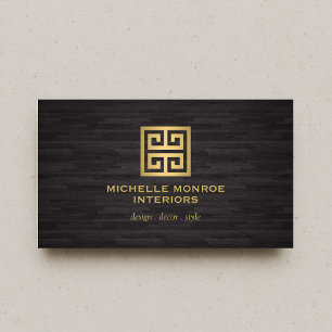 Elegant Grekiska Nyckel Designer Logotyp Guld/skog Visitkort