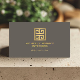 Elegant grekiska Nyckel Designer Logotyp Guld/Taup Visitkort