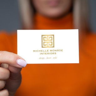 Elegant grekiska Nyckel Designer Logotyp Guld/Vit Visitkort