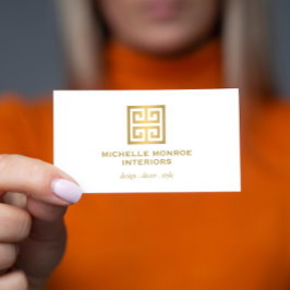 Elegant grekiska Nyckel Designer Logotyp Guld/Vit Visitkort