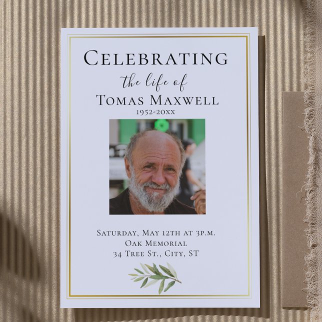 Elegant Gren Photo Firande of Life Inbjudningar (Elegant Branch Photo Celebration of Life Invitation
)