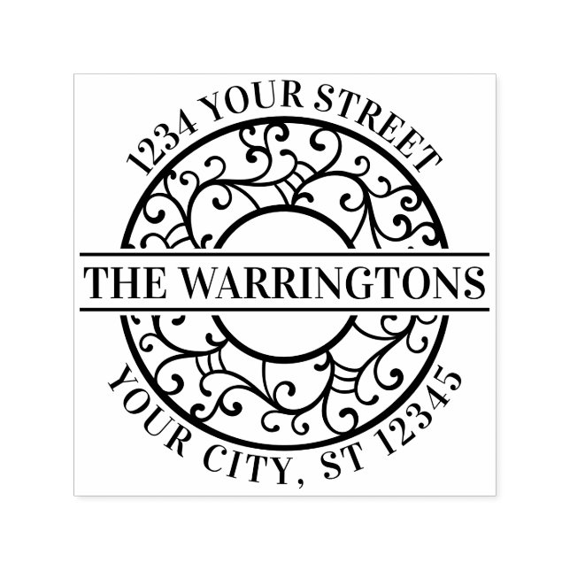 Elegant Grenar Lacy Filigree Namn Adress Självfärgande Stämpel (Design)