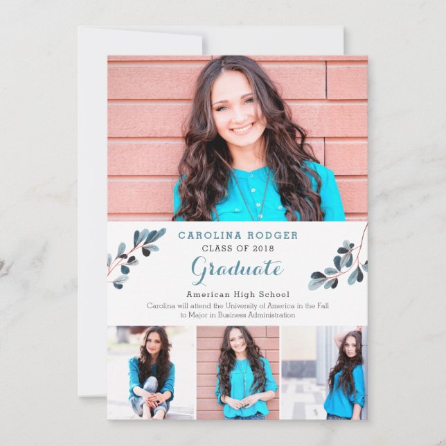 Elegant Grenar Photo Studenten Announcemet Meddelande (Framsida)