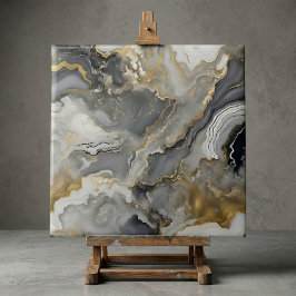 Elegant Grey and Gold Liquid Marble Agate Kakelplatta