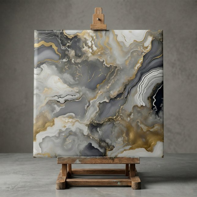 Elegant Grey and Gold Liquid Marble Agate Kakelplatta (Skapare uppladdad)