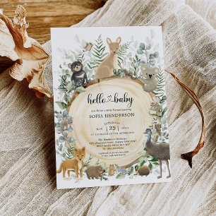 Elegant Grey Australian Animals Baby Shower in Inbjudningar