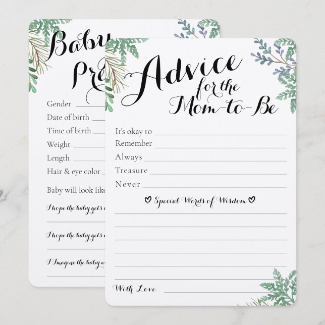Elegant Grey Baby Shower Predications & Advice (Fram/baksida)