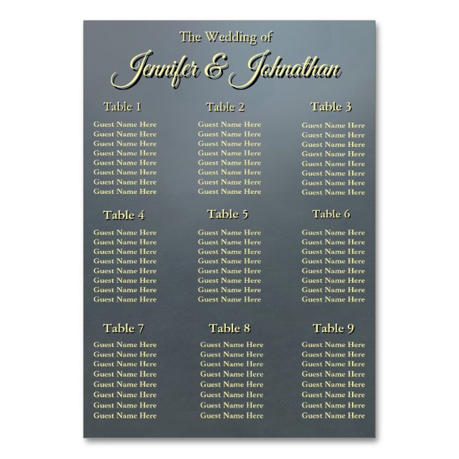 Elegant Grey Background Wedding Seating Chart Bordsnummer (Framsidan)