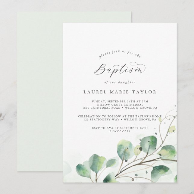Elegant Grey Baptism-inbjudan Inbjudningar (Fram/baksida)