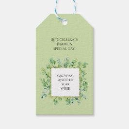 Elegant Grey Birthday Anpassningsbar Botanical Fav Presentetikett