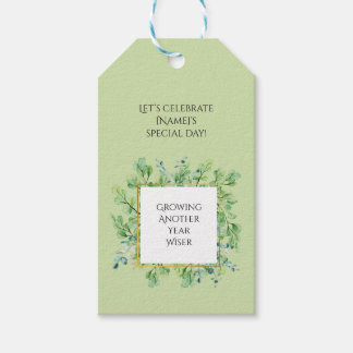 Elegant Grey Birthday Anpassningsbar Botanical Fav Presentetikett