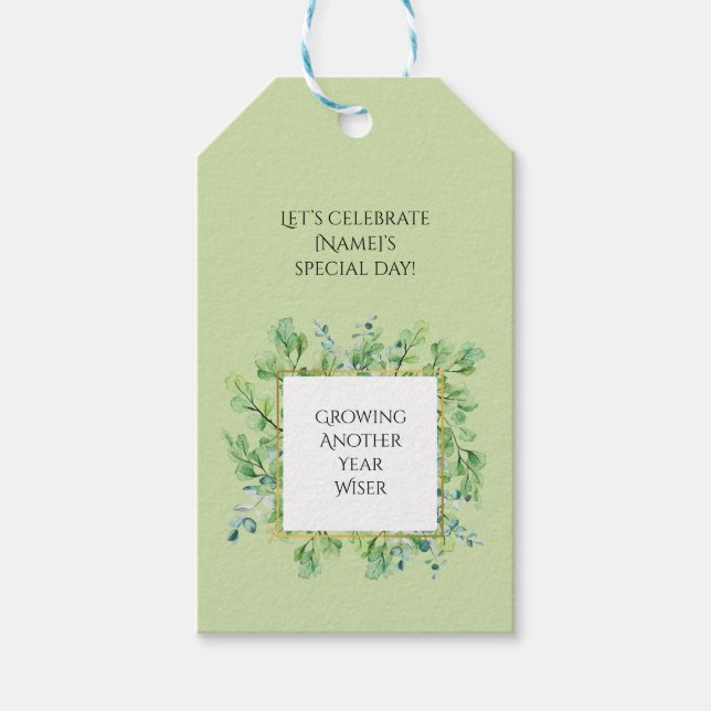 Elegant Grey Birthday Anpassningsbar Botanical Fav Presentetikett (Framsidan)