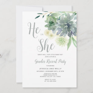 Elegant Grey Blommigt Han eller hon Gender Reveal Inbjudningar