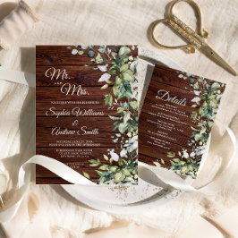 Elegant Grey Blommigt Rustic Wood Bröllop Inbjudningar