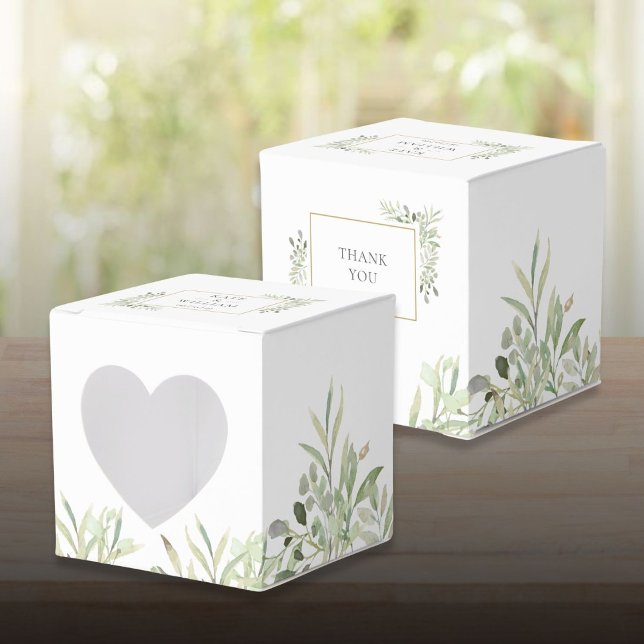 Elegant Grey Botanical Wedding Favor Box Presentaskar (Elegant Greenery Botanical Wedding Favor Box)