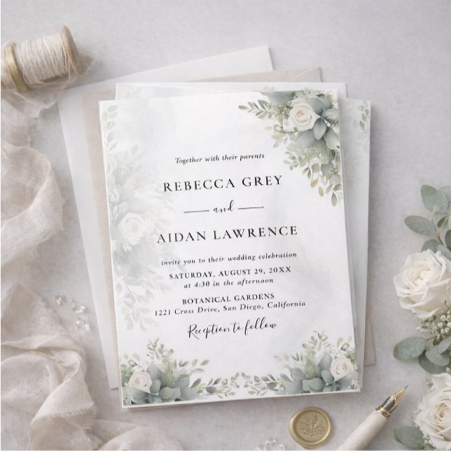 Elegant Grey Botanical Wedding Invitation Inbjudningar (Skapare uppladdad)