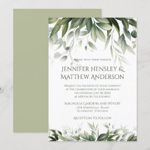 Elegant Grey Botanicals - Light Oliv grönt Inbjudningar