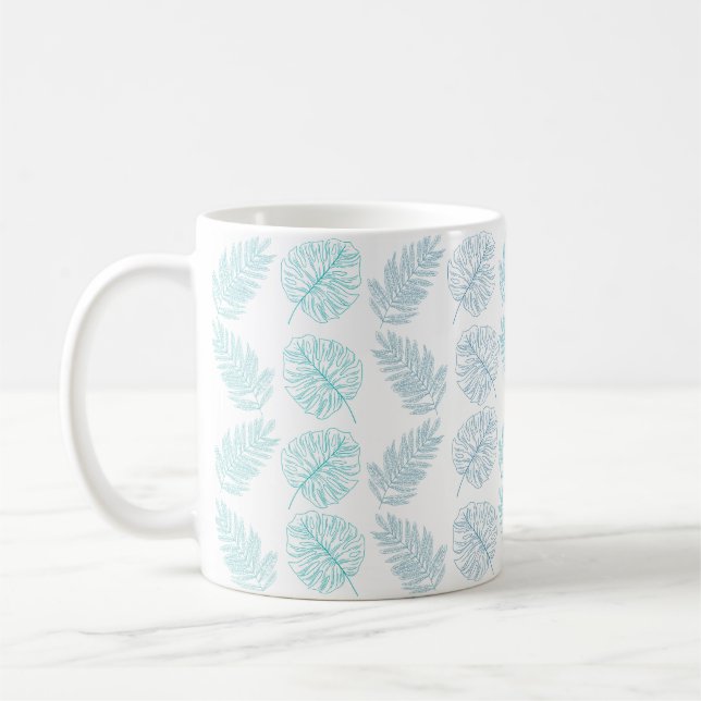 Elegant Grey Botaniska Tropiska Löven Mönster Kaffemugg (Vänster)