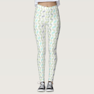 Elegant Grey Botaniska Tropiska Löven Mönster Leggings