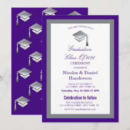 Elegant grey caps graduation ceremony invitation inbjudningar