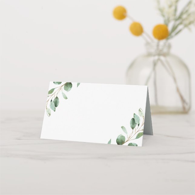 Elegant Grey Eucalyptus Bröllop Blank Placeringskort (Framsida)