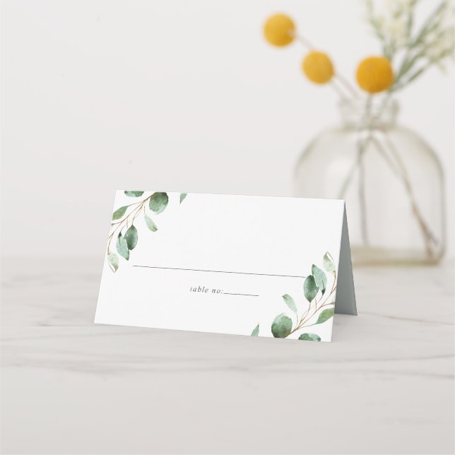 Elegant Grey Eucalyptus Bröllop Foltydd Placeringskort (Framsida)
