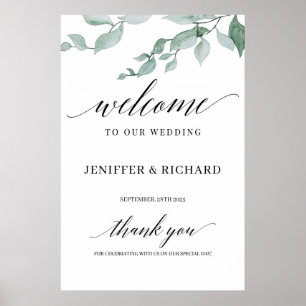 Elegant Grey eucalyptus bröllop Välkommen Poster