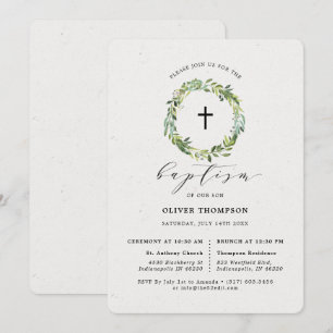 Elegant Grey Eucalyptus Foliage Baptism Inbjudningar